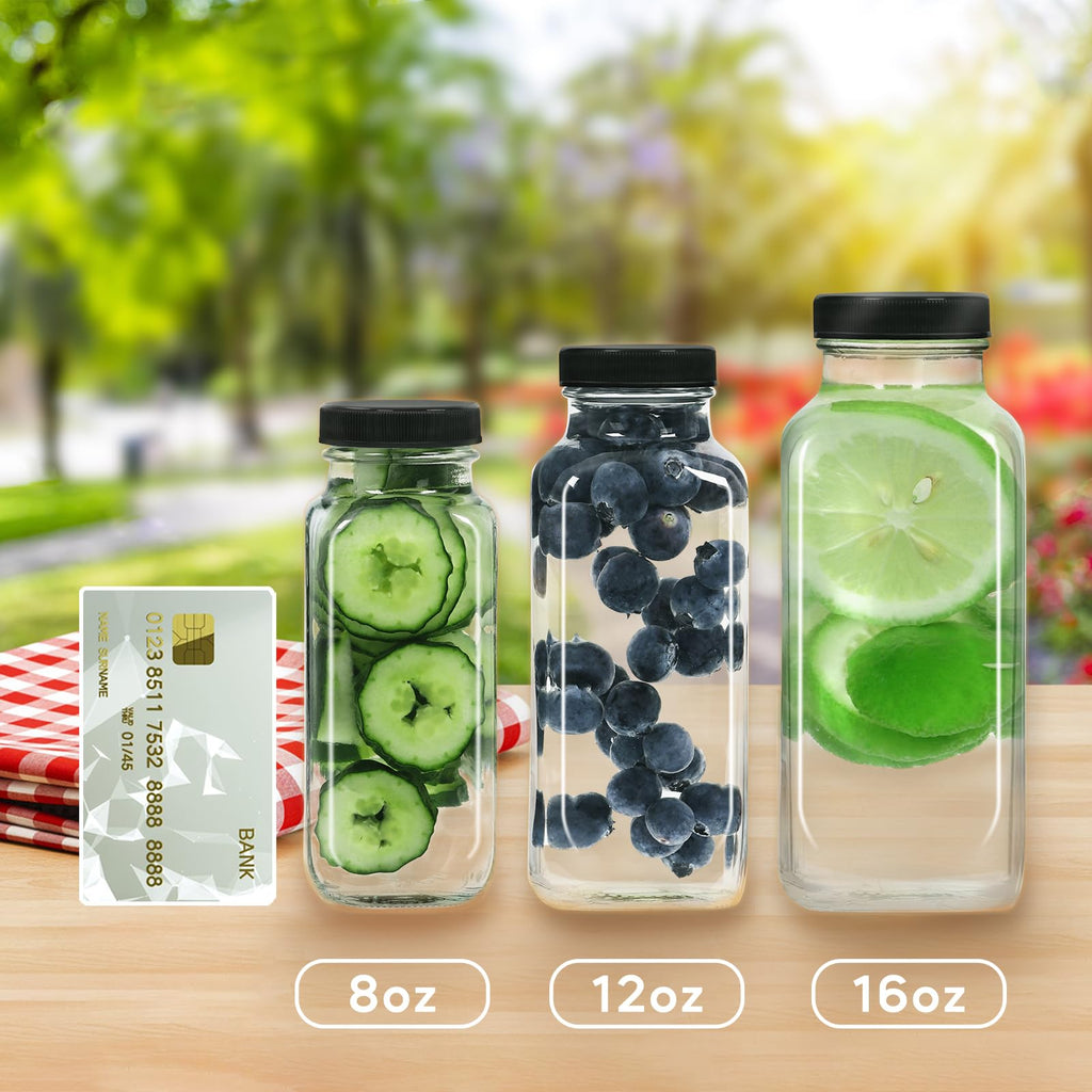STARSIDE 8oz 6-Pack Glass Juice Bottles with Leak-proof Lids