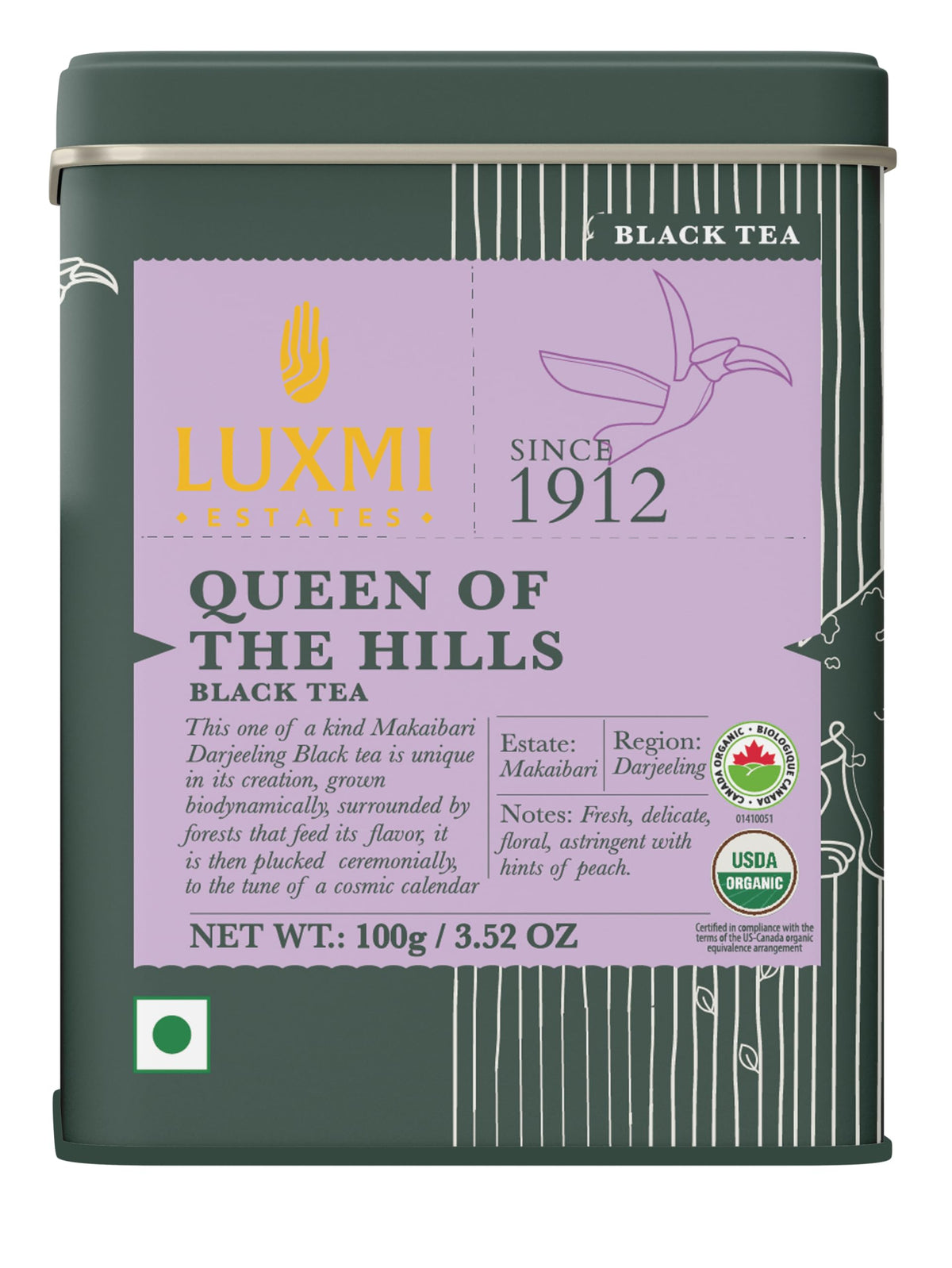 Luxmi Estates Queen of the Hills Organic Darjeeling Black Tea Loose Leaf 50 Cups (100g/3.5oz) | Direct from Garden