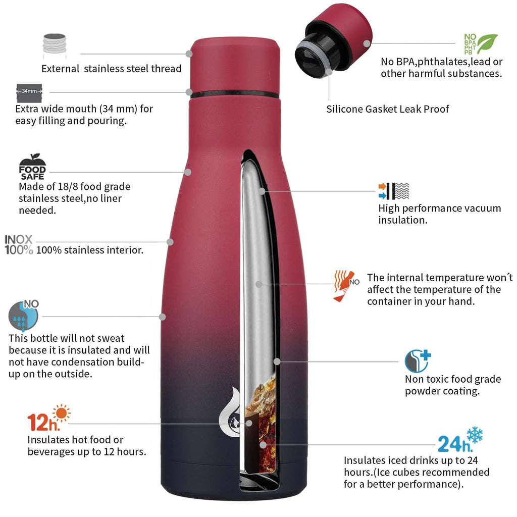 BJPKPK 12 oz Small Water Bottle, Reusable Insulated Stainless Steel Flask