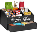 Coffee Bar Organizer Countertop, Wooden Bar Accessories With Drawer, Coffee Station Organizer Pods Holder Storage Basket, Farmhouse Tea Condiment Station