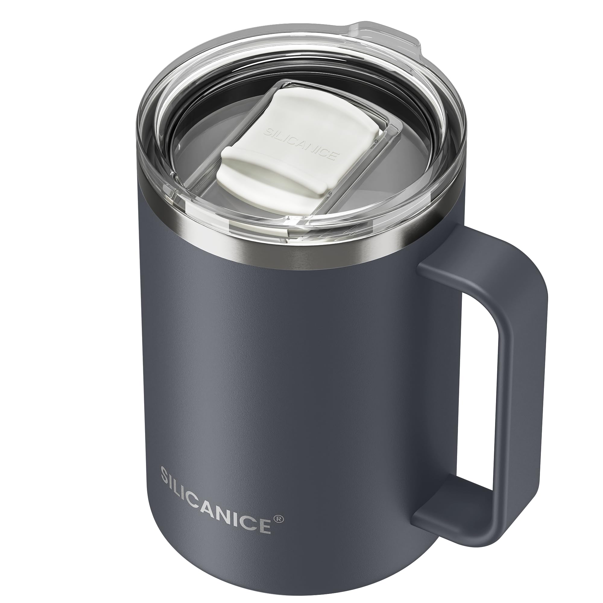 SILICANICE 14 / 24oz Insulated Coffee Mug With Handle, Break & Scratch Resistant lid With Detachable Slider, Stainless Steel Vacuum Insulation Tumbler, BPA Free - Thoughtful Gift