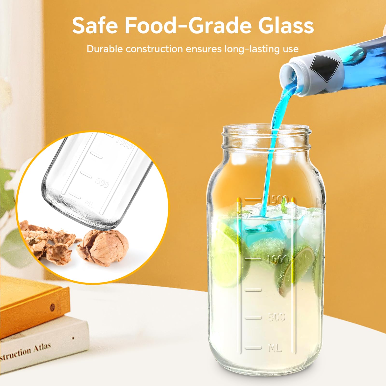 64oz Glass Mason Jar Pitcher with Lid 2 Quart Breast Milk Pitchers with Pour Spout Juice Jug Coffee Iced Tea Container for Fridge Leak-Proof Water Jug with Handle for Party Outside & Daily Use