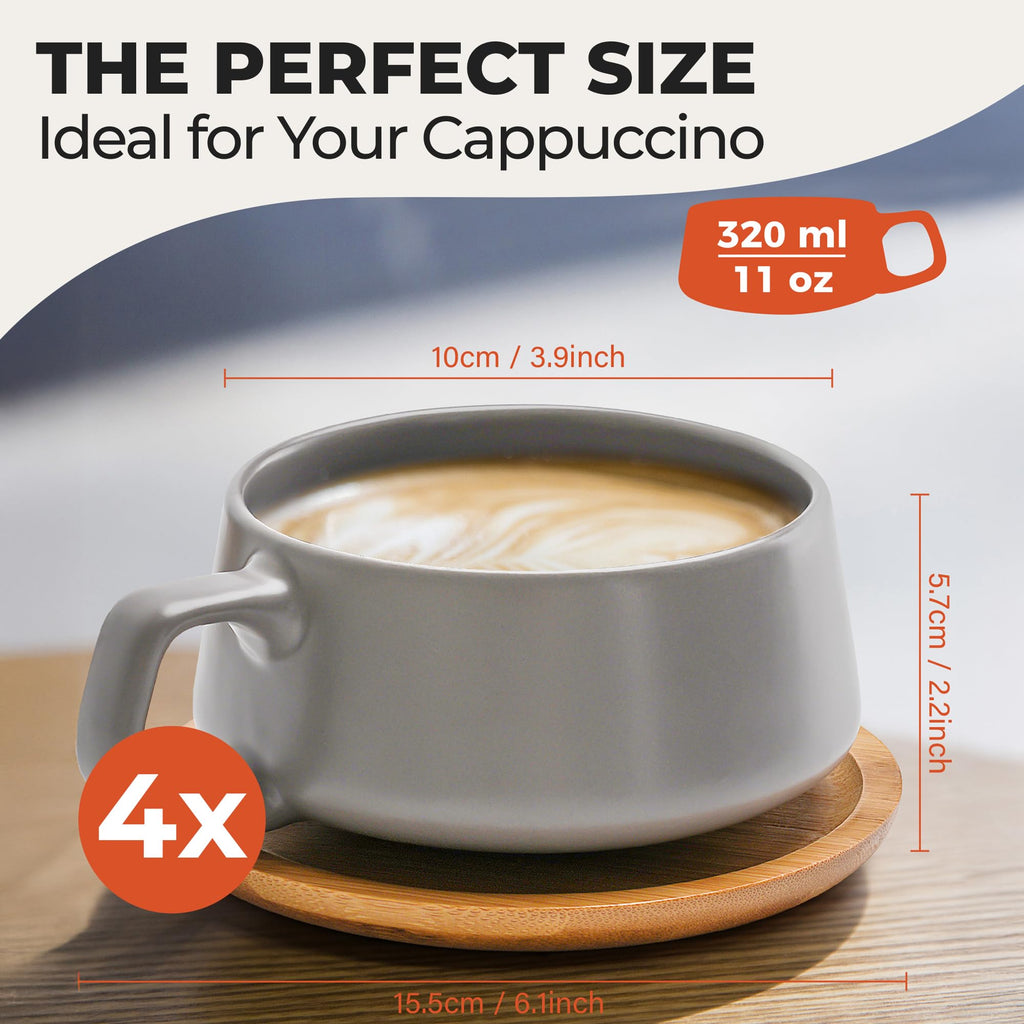 MIAMIO - Cappuccino Cup Set of 4, Ceramic (9.5oz) - Luxe (Classic Pastel)