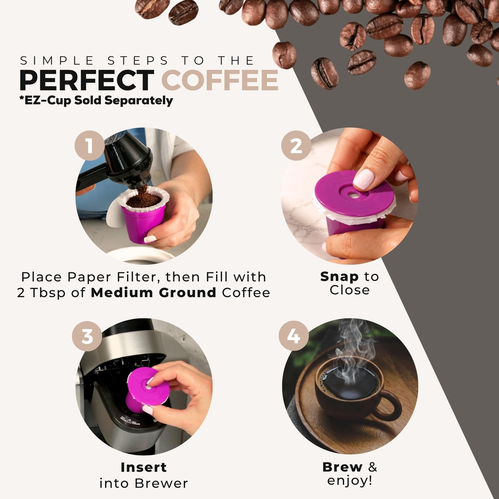 Perfect Pod EZ-Cup Paper Filters with Lid for Reusable Coffee Pods, 100 Ct