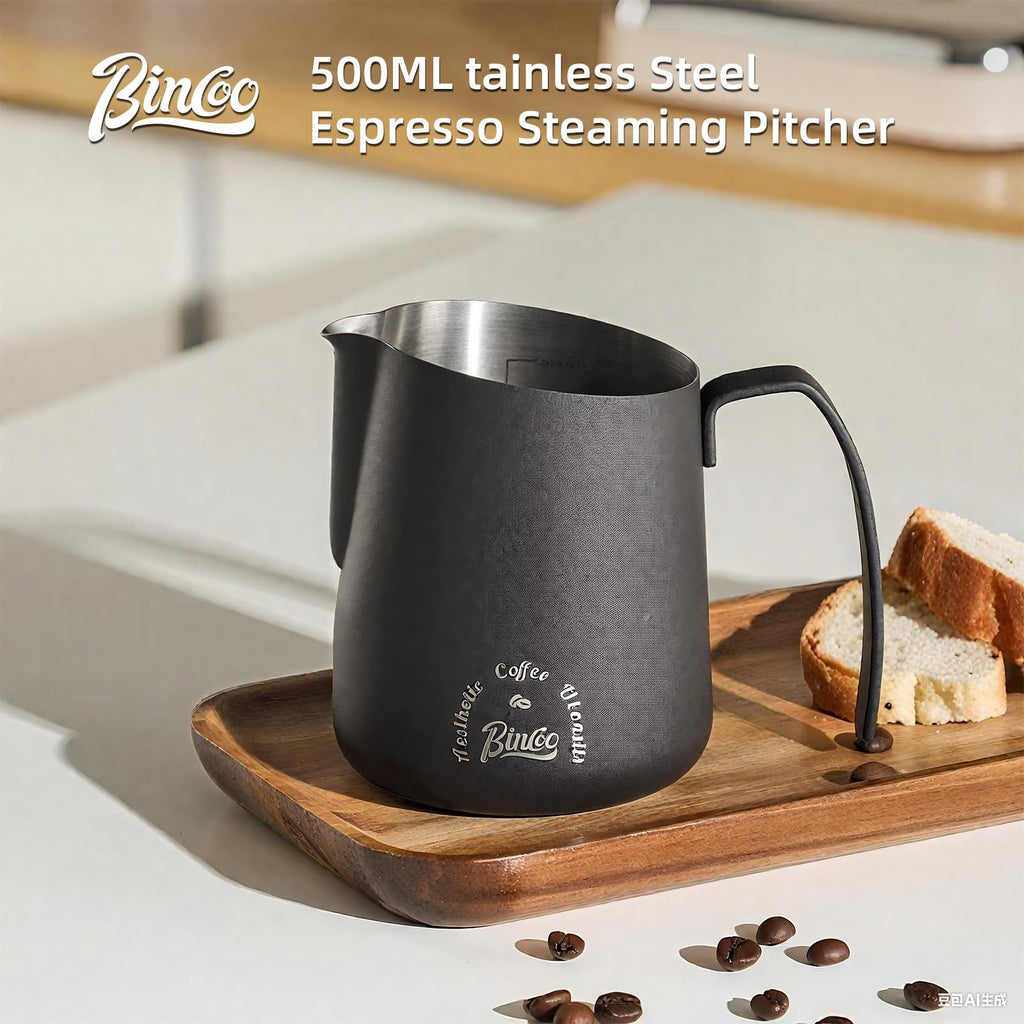 Milk Frothing Pitcher 500ML - Espresso Steaming Pitcher with Large Handle and V-Spout,Stainless Steel Milk Frothing Cup for Cappuccino, Latte Art,Coffee Machine Accessories