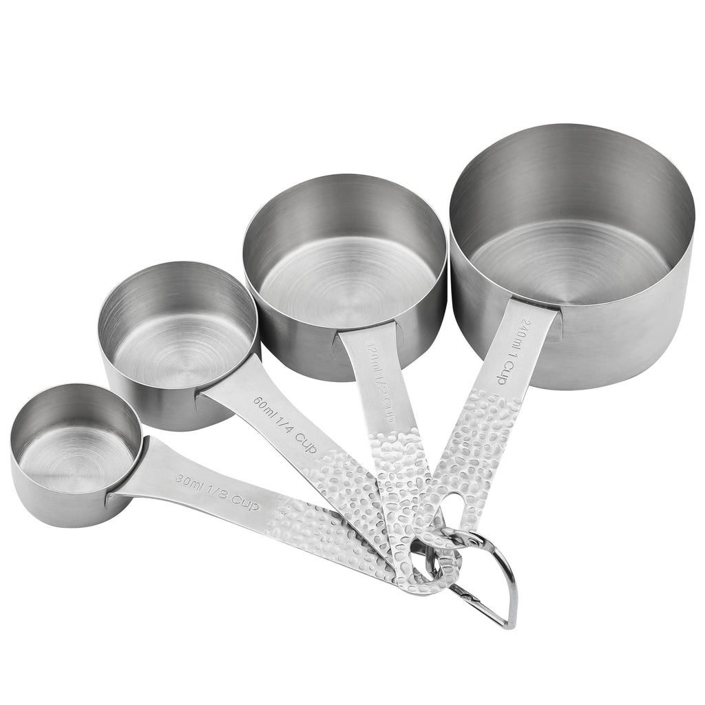 Kalsreui 18/8 Stainless Steel Measuring Cups and Spoons Set 10 for Baking & Kitchen, Metric & US Metal 4 Measuring Cups and 5 Measuring Spoons with 1 Leveler