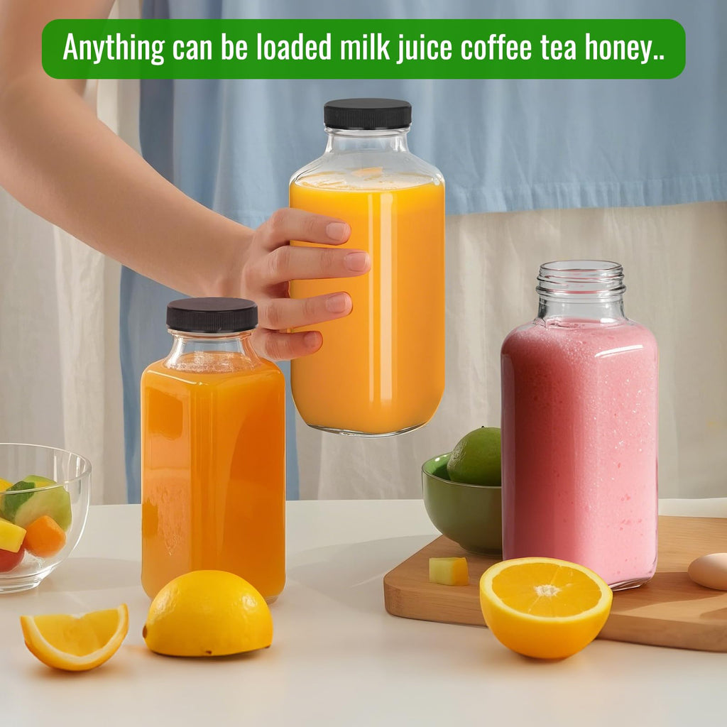 8 oz 3 Pack Glass Juice Bottles with Lids, Drinking Jars for Juicing