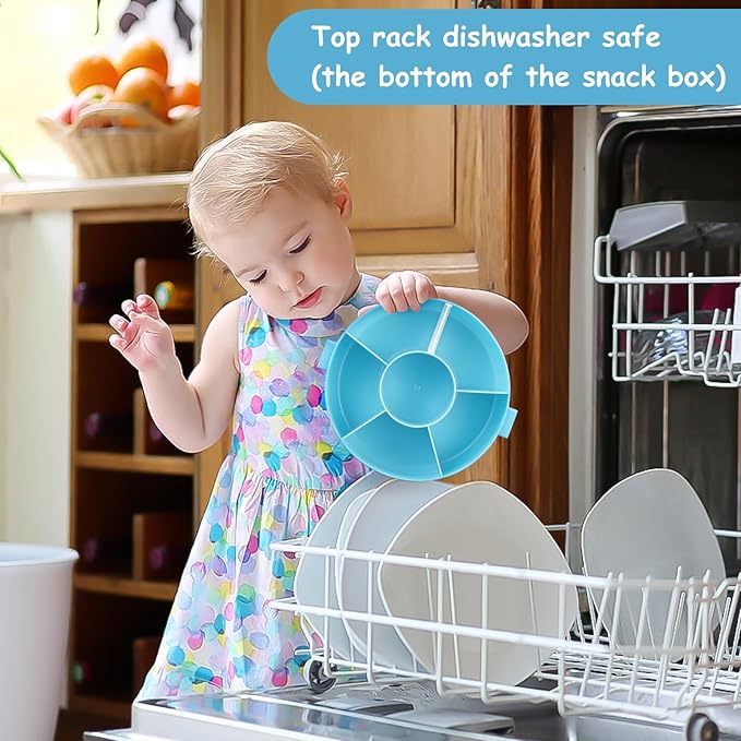 Kids' Rotating Snack Container Set – 2-Pack, Includes 1 Rotating Snack Container & 1 Round Sectioned Snack Box, BPA-Free, Dishwasher Safe, Perfect for Travel-Blue