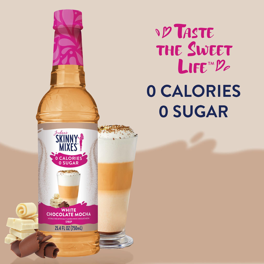 Jordan's Skinny Mixes Syrups Sugar Free Coffee Syrup, White Chocolate Mocha Flavor Mix, Zero Calorie Flavoring for Chai Latte, Protein Shake, Cocktail & More, Gluten Free, Keto Friendly, 25.4 Fl Oz, 1 Pack