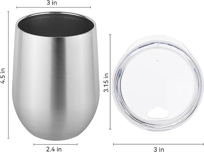 DOMICARE Stainless Steel Wine Tumbler Bulk with Lid, Personalized Insulated Tumblers Set, 12oz Travel Coffee Cups Pack of 4, Stainless steel