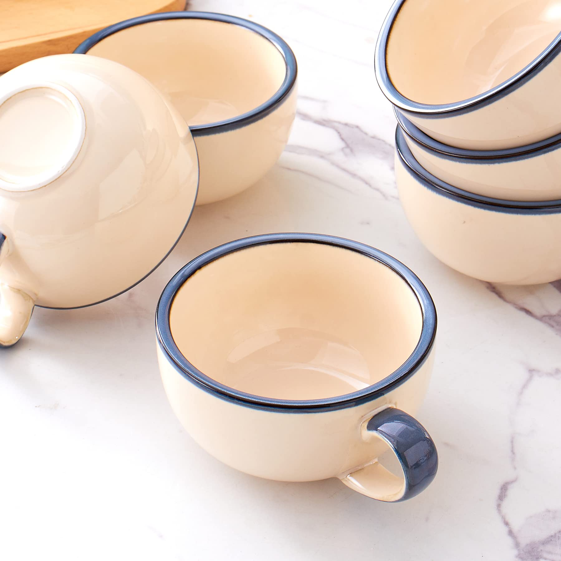Coffeezone Set of 6 Cups Vintage Design 12 oz Professional Barista Ceramic Latte Art Cappuccino Cups Set (Beige * 6)