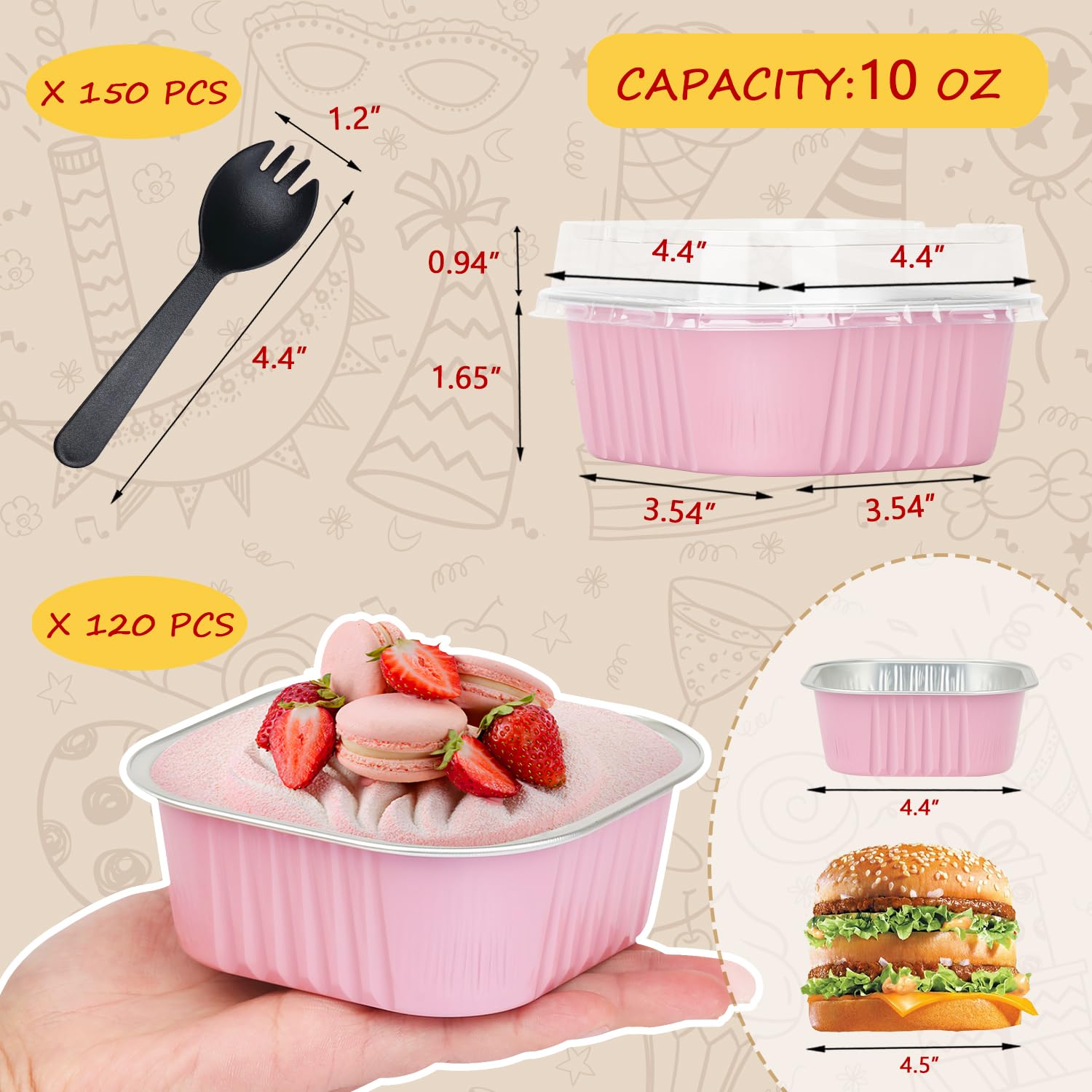 LNYZQUS 120 Pack 10oz Mini Cake Pans with Lids and Spoons for Bake Sales