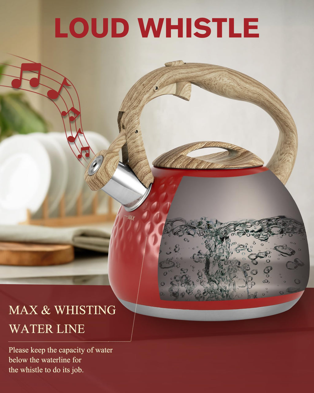 Tea Kettle,2.5 Quart Stovetop Tea Kettles Loud Whistle,Food Grade Stainless Steel Water kettles for Stove Top with Anti-hot Ergonomic Handle,Suitable for All Heat Sources