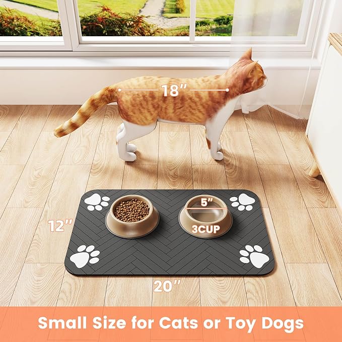 Pet Feeding Mat-Absorbent Pet Placemat for Food and Water Bowl, with Waterproof Rubber Backing, Quick Dry Water Dispenser Mat for Dog and Cat (12"x20", Beige)