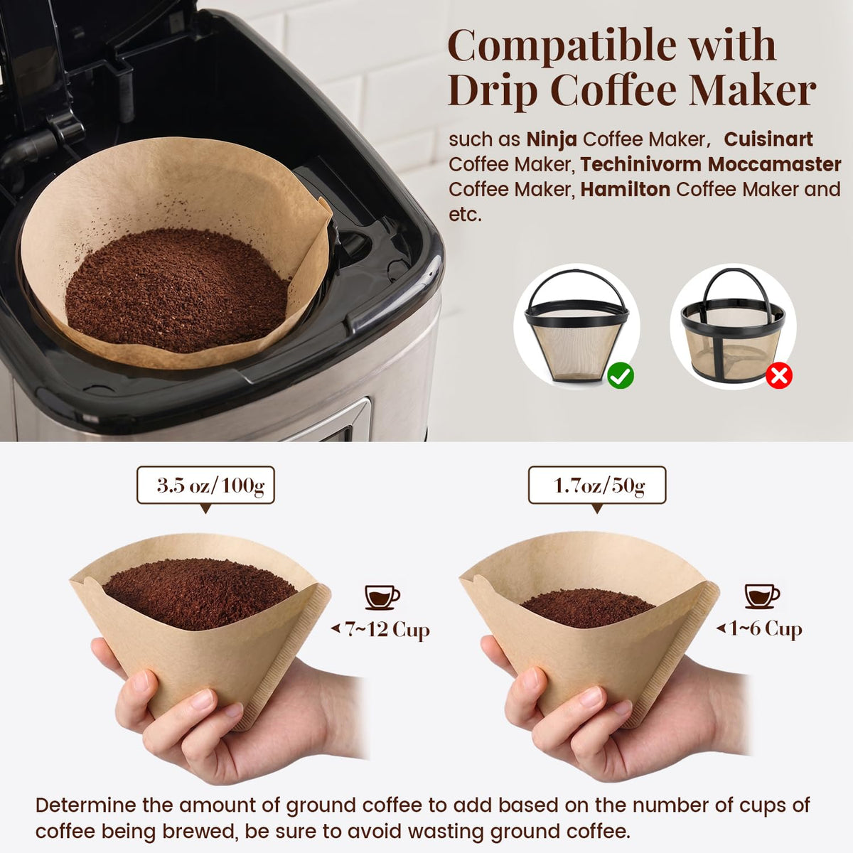 Clinuse 200Pcs #4 Cone Coffee Filters 8-12 Cup Compatible with Ninja Maker
