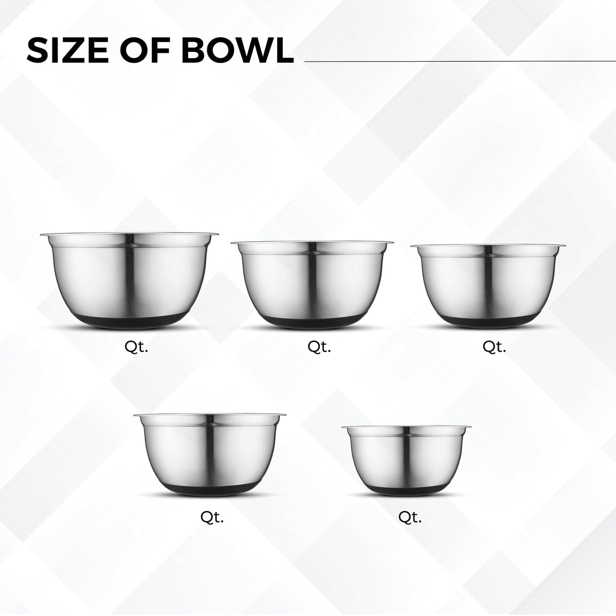Avador Premium Stainless Steel Mixing Bowls with Lids Non-Slip, Set of 5 Mixing Bowl Set with Silicone Base, Space Saving, Great for Cooking, Baking, Prepping (0.25qt, 1qt, 1.5qt, 3qt, 5qt)