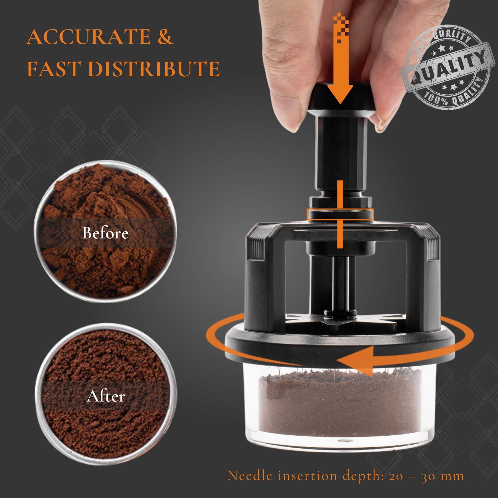 Vandroop Rotary WDT Tool 54mm, Semi-Automatic Espresso Distribution Tool