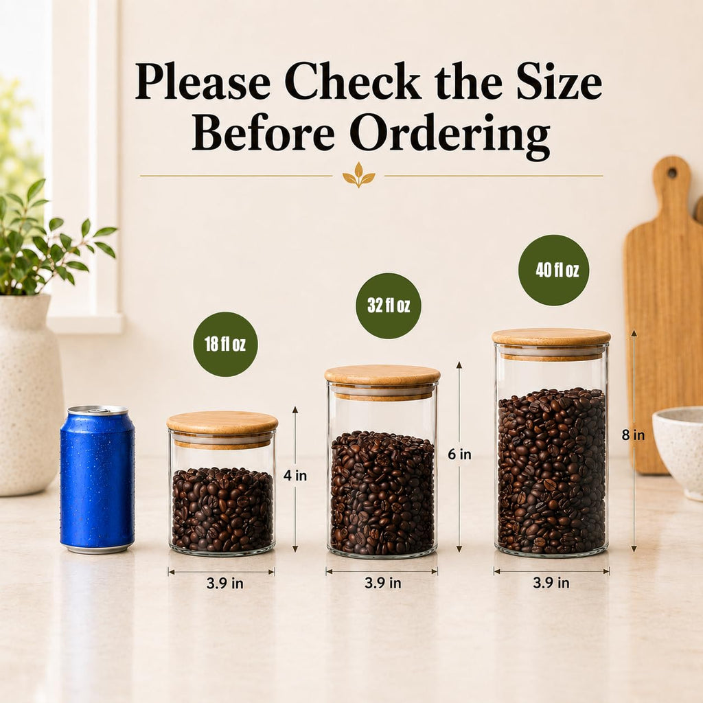 MOLFUJ 1200 ML / 40 FL Oz Glass Storage Container with Wood Lid, Stackable Clear Decorative Organizer Bottle Canister Pantry Jar with Air Tight Wooden Lid for Food, Coffee, Candy, Sugar, Salt, Tea