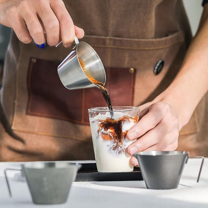 MHW-3BOMBER Espresso Shot Cups with Handle Espresso Measuring Cup Dishwasher Safe 2 Pack Stainless Steel Pouring Cup for Tomato Sauce|Steak Sauce|Dessert|Beverage (Matte Glossy) G6196-OS