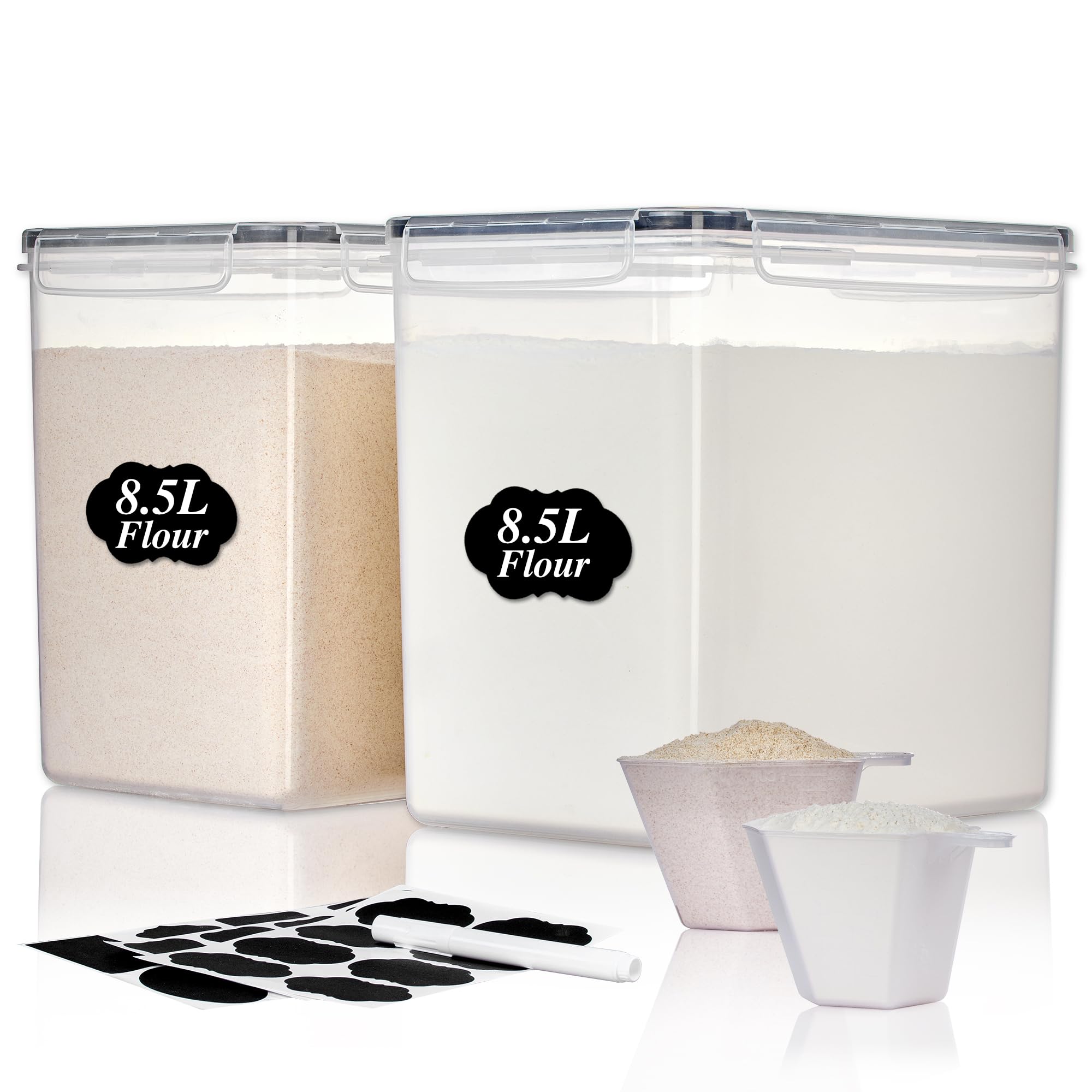 Vtopmart 8.5L Extra Large Flour Sugar Storage Containers, 2 PCS, Black