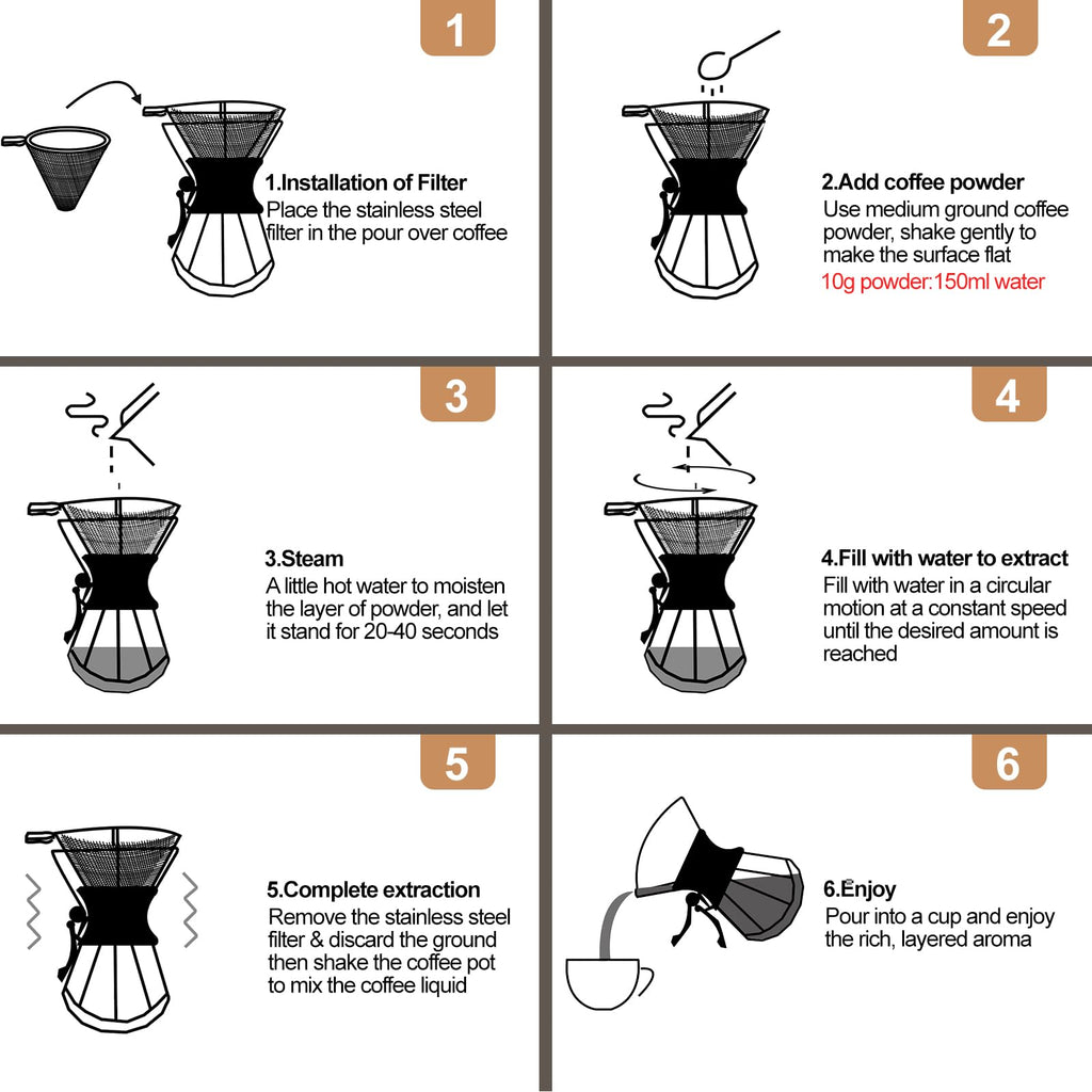 Mogrecha Pour Over Coffee Maker 800ml with 304 Stainless Steel Filter Wooden Collar Holder Borosilicate Glass Drip Coffeemaker Server Set Clear Hand Brew Dripper Carafe for Home Camping Travel 27oz
