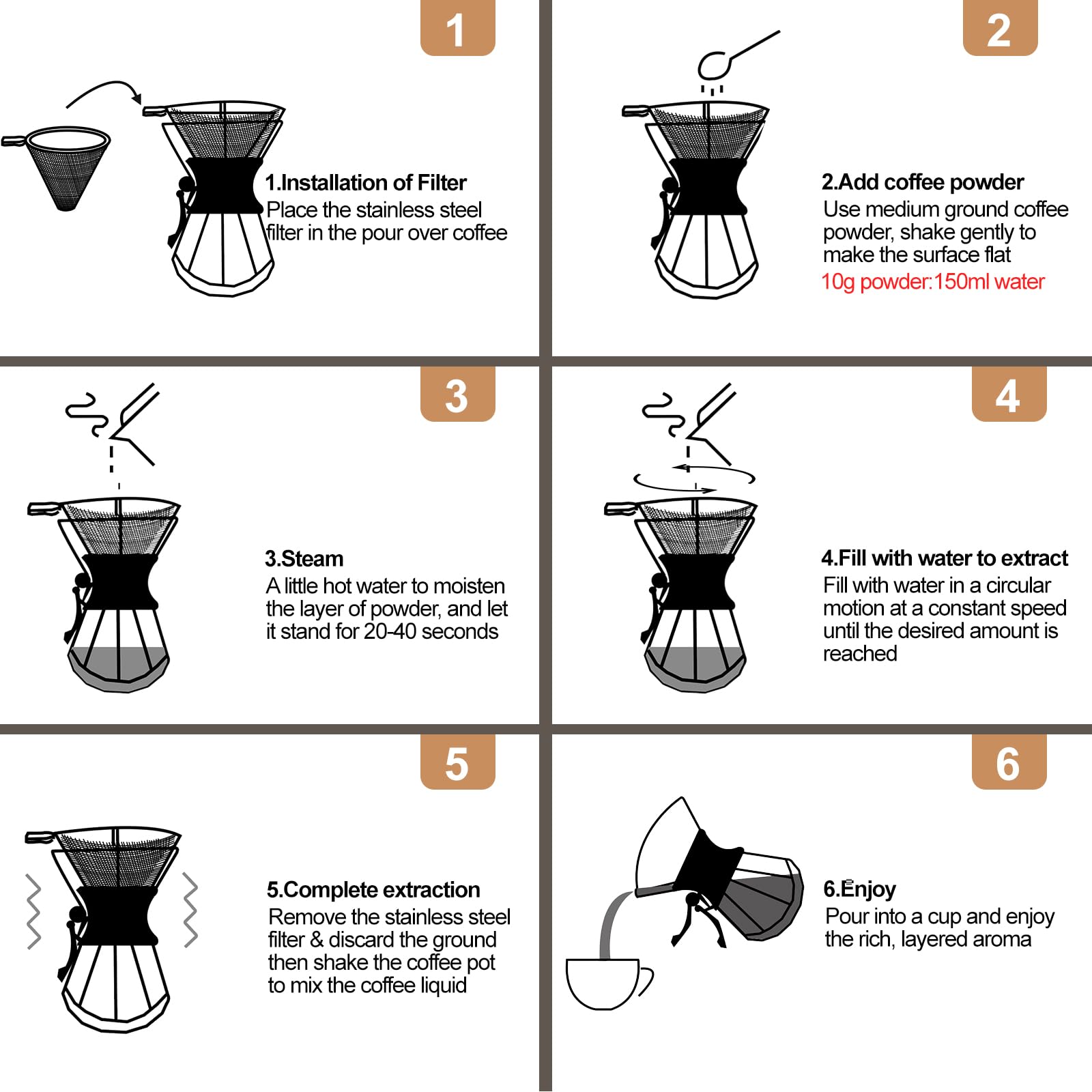 Mogrecha Pour Over Coffee Maker 800ml with 304 Stainless Steel Filter Wooden Collar Holder Borosilicate Glass Drip Coffeemaker Server Set Clear Hand Brew Dripper Carafe for Home Camping Travel 27oz
