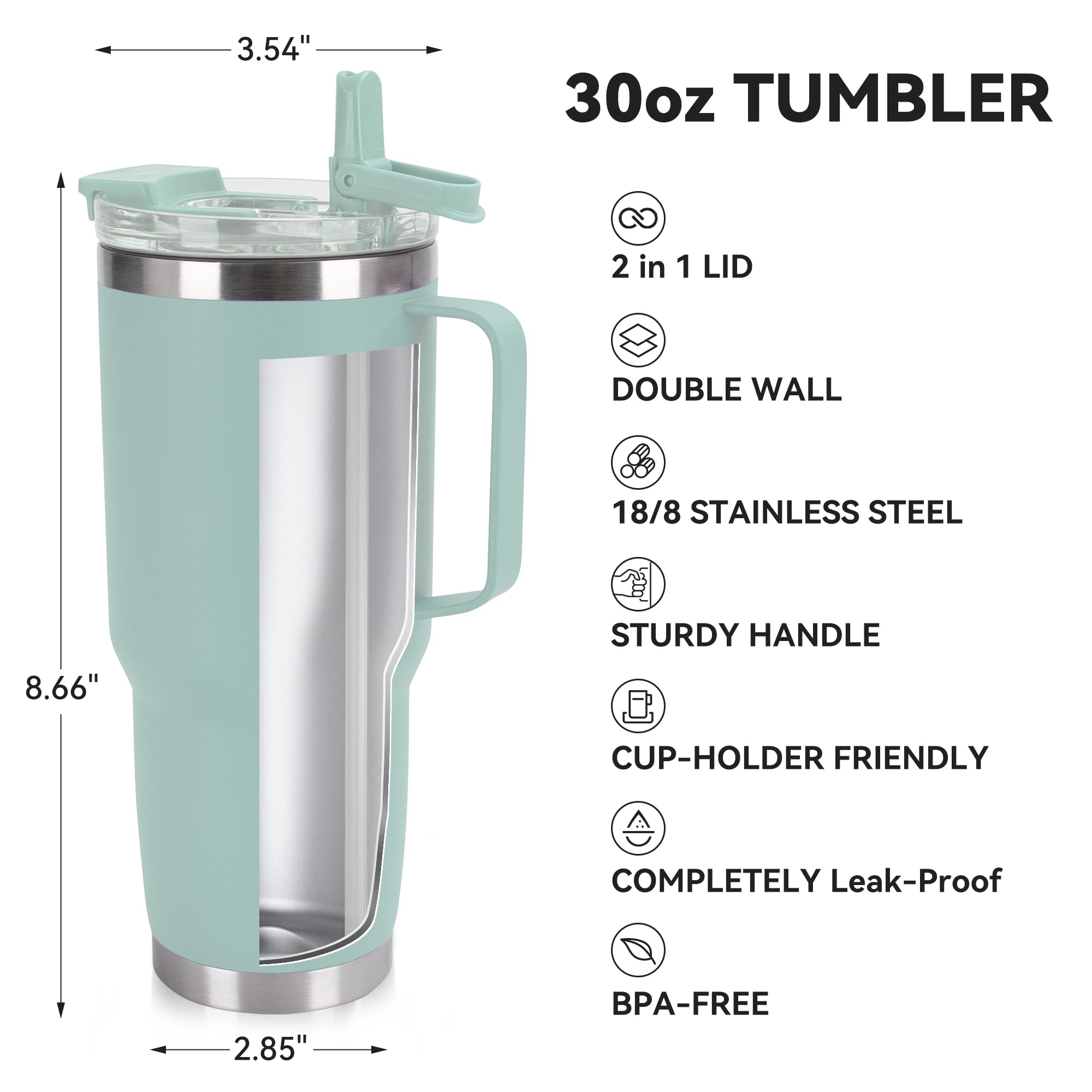 HASLE OUTFITTERS 30oz Tumbler Bulk with Handle, Insulated Travel Coffee Mug Set with Handle Leak-Proof Double Wall Stainless Steel Vacuum Tumblers Pack Metal Cup for Hot and Cold Drink