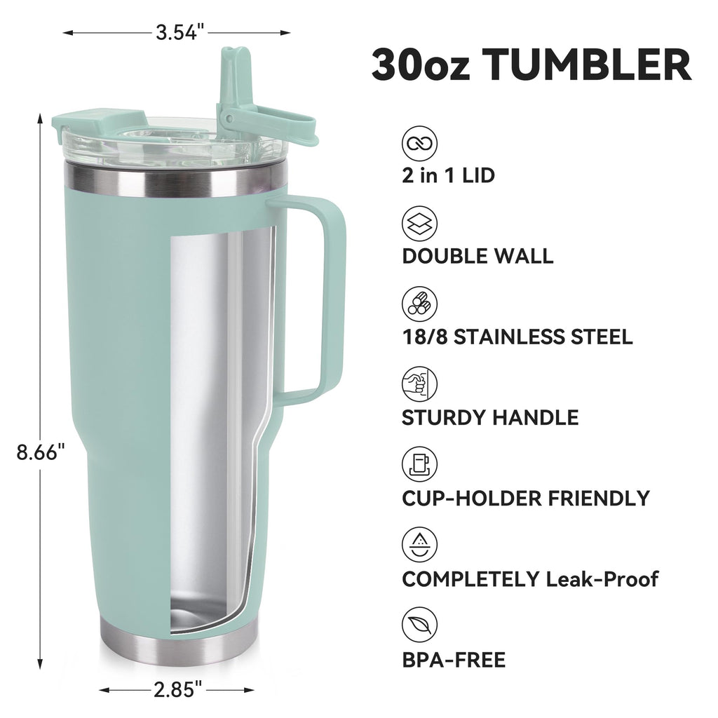 HASLE OUTFITTERS 30oz Tumbler Bulk with Handle, Insulated Travel Coffee Mug Set with Handle Leak-Proof Double Wall Stainless Steel Vacuum Tumblers Pack Metal Cup for Hot and Cold Drink