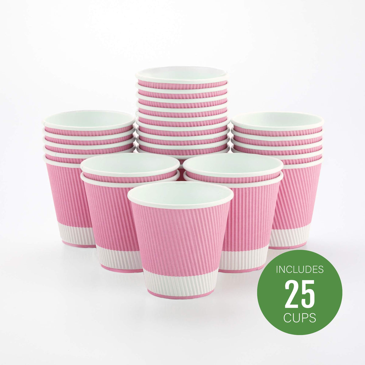 Restaurantware Ripple Wall Coffee Cups 25 Count 8 Ounce Insulated Light Pink Paper Cups, Rolled Rim Spill-Resistant Disposable Paper Non-Slip for Coffee, Beverages