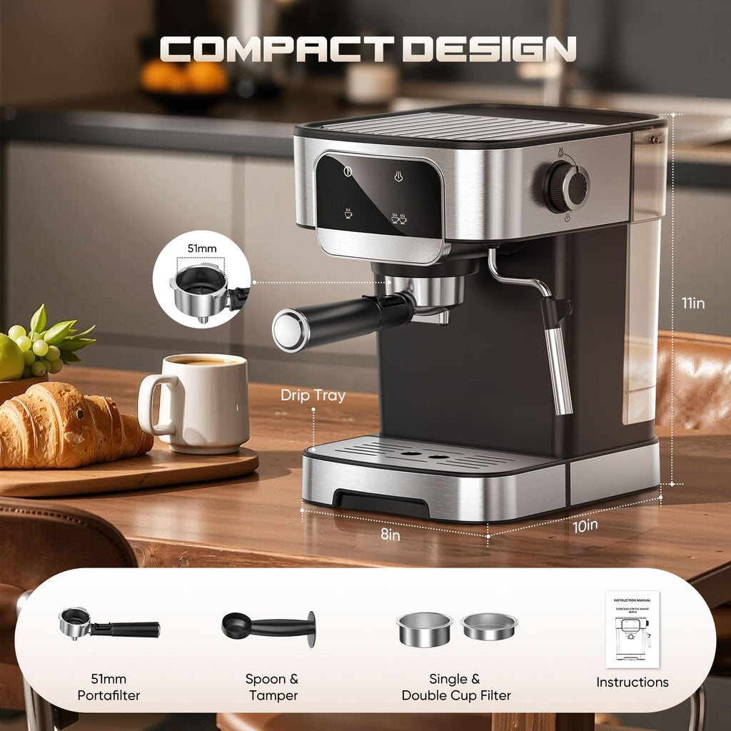 Espresso Machine 20 Bar, Professional Espresso Maker with Power Milk Frother, Compact Espresso Coffee Machine With LED Touch Screen for Home Latte, Cappuccino, 61OZ Removable Water Tank 2026