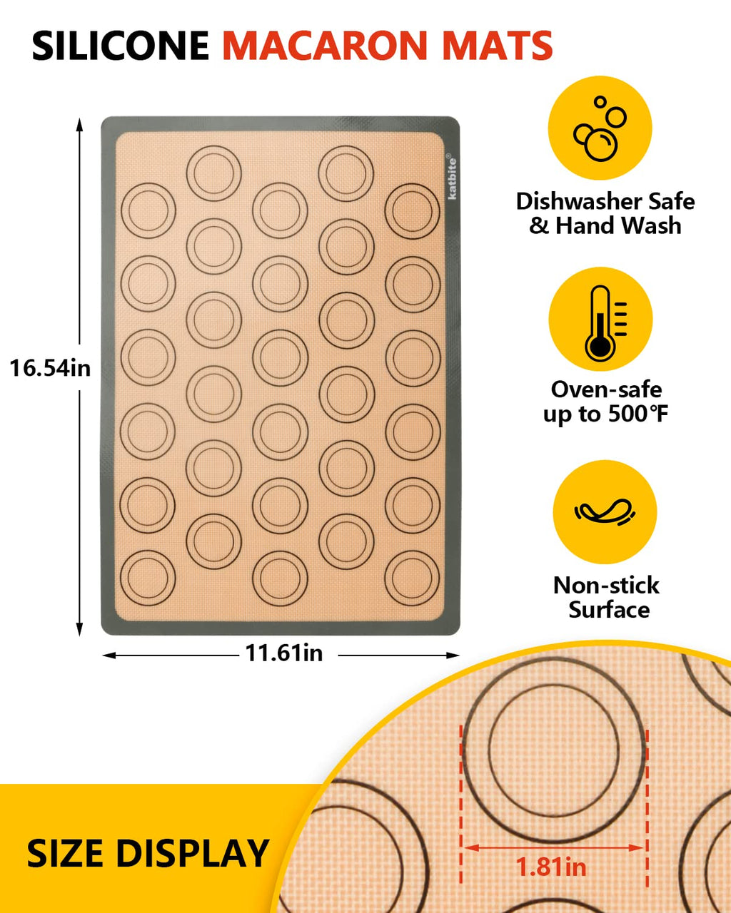 Katbite Macaron Silicone Baking Mat Set of 2 Grey