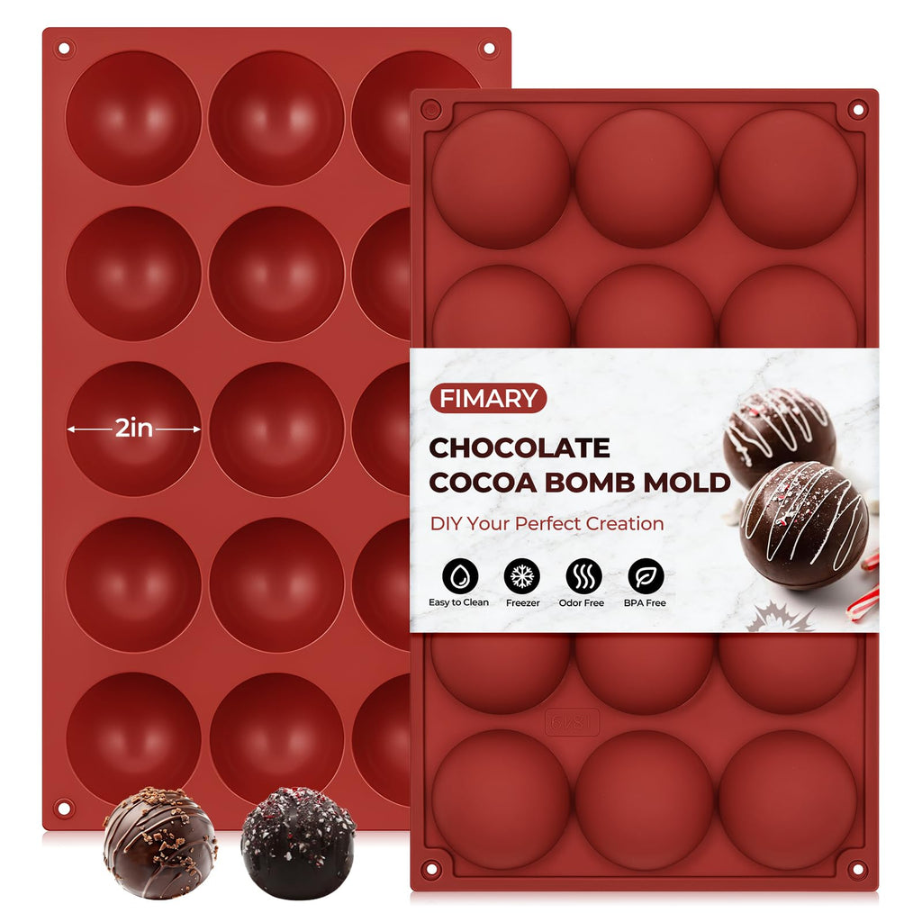 Fimary Medium 15-Cavity Semi Sphere Silicone Molds Non-Stick,2 Packs 2"Half Sphere Silicone Baking Molds for Making Jelly, Cake, Chocolates Bombs