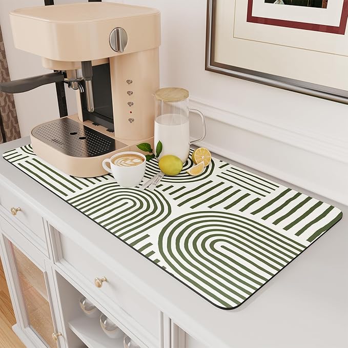 AMOAMI Coffee Mat - Hide Stain Rubber Backed Absorbent Dish Drying Mat for Kitchen Counter - Fits Under Coffee Maker - Khaki 12X19