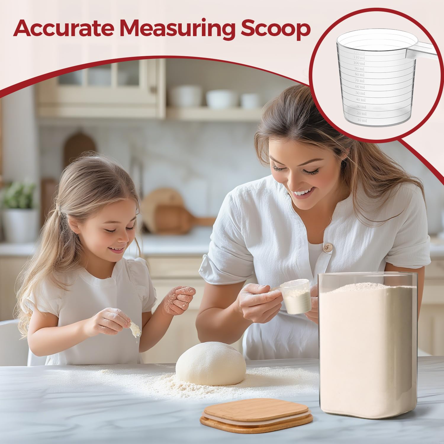 KTMAMA Glass Flour Containers with Bamboo Lids 1.6/4.6 Qt 2 Pack