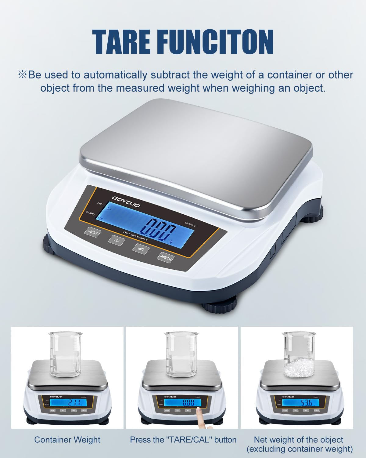 GOYOJO Analytical Balance, 5000g x 0.01g Lab Scale, High Precision Digital Scientific Scale with Stainless Steel Pan, 19 Units, Tare & Piece Counting for Laboratory, Jewelry and Kitchen