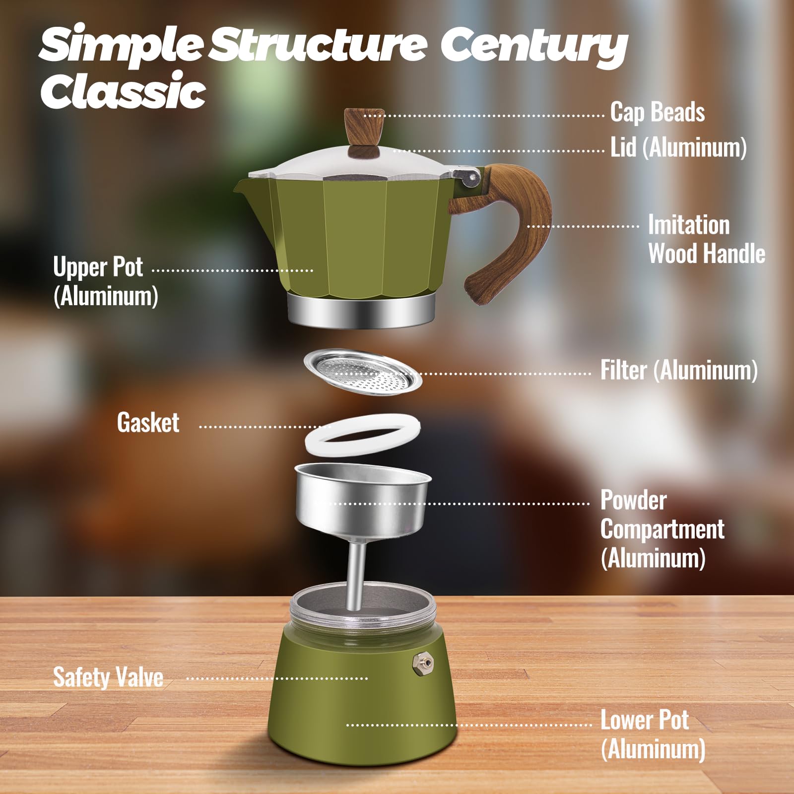 Vaolvpant 3 Cup Aluminum Moka Pot Classic Stovetop Espresso Coffee Maker 150ml 5oz Coffeemaker Percolator Mocha Pot Greca Coffee Maker Cafe Makers for Italian and Cuban Café Brewing Green