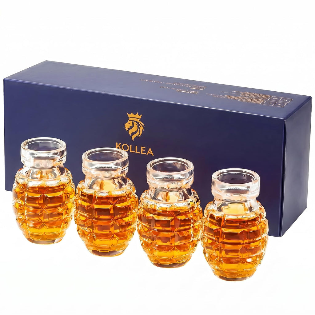Kollea Grenade Shaped Shot Glass Set, 4 Pcs 3.7 Oz Heavy-Base Cups