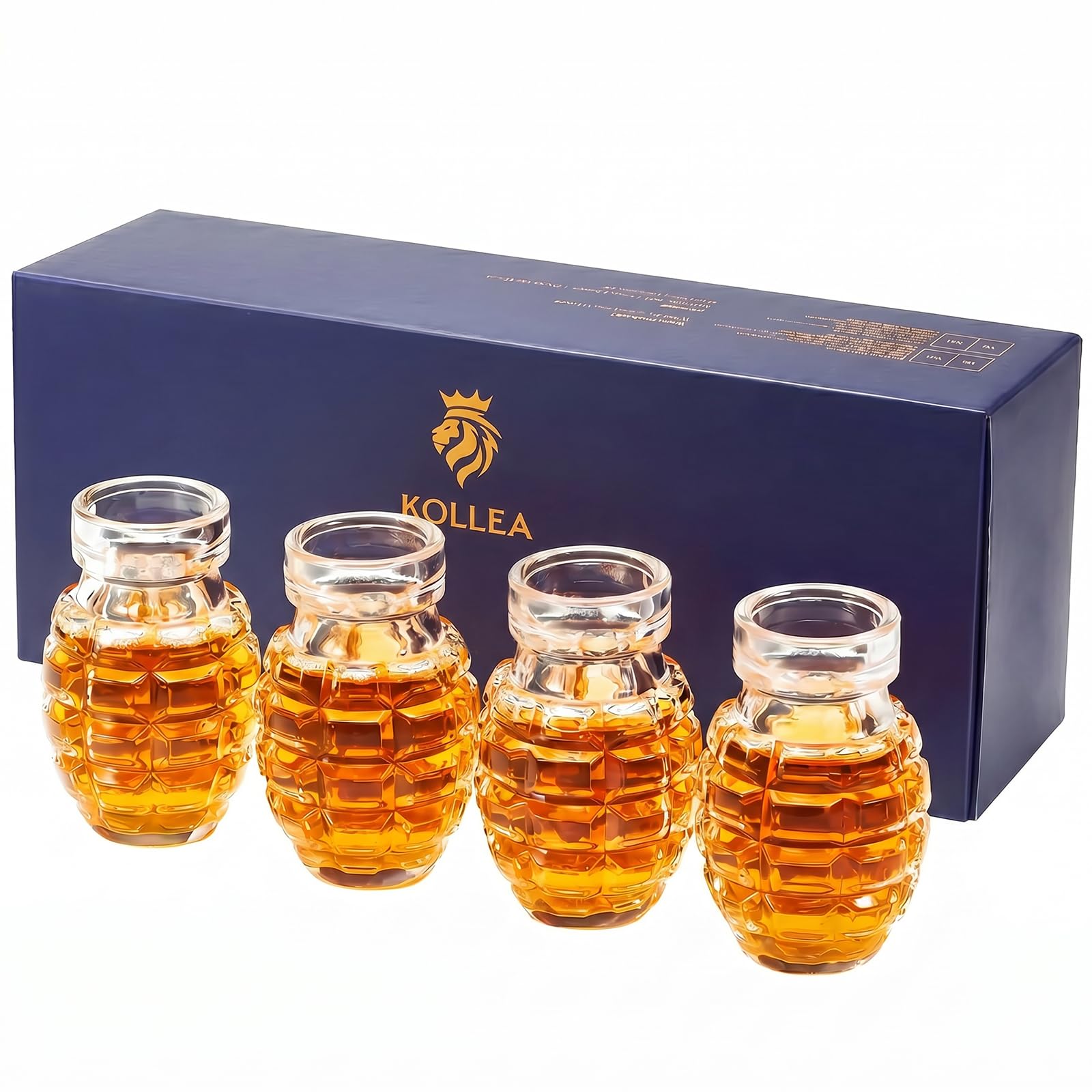 Kollea Grenade Shaped Shot Glass Set, 4 Pcs 3.7 Oz Heavy-Base Cups