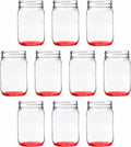DISCOUNT PROMOS Decorating Mason Jars 12 oz. Set of 10, Bulk Pack - Glass Jars for Overnight Oats, Candies, Fruits, Pickles, Spices, Beverages - Red
