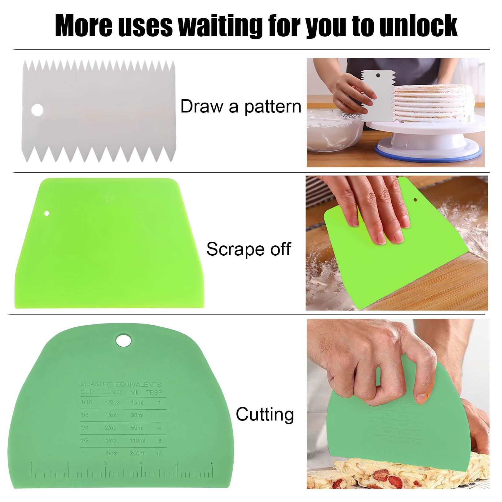 MMYQXI Dough Scraper Plastic Bench Scraper, Dough Scraper Tool Dough Cutter, Flexible Bench Scraper for Making Bread Pizza, 4 PCS