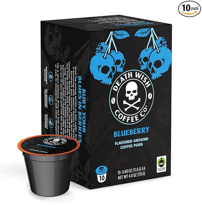 Death Wish Coffee Valhalla Java Single Serve Pods - Extra Kick of Caffeine - Medium Roast Coffee Pods - Made with USDA Certified Organic Fair Trade Arabica and Robusta Beans 10 Count (pack of 1)