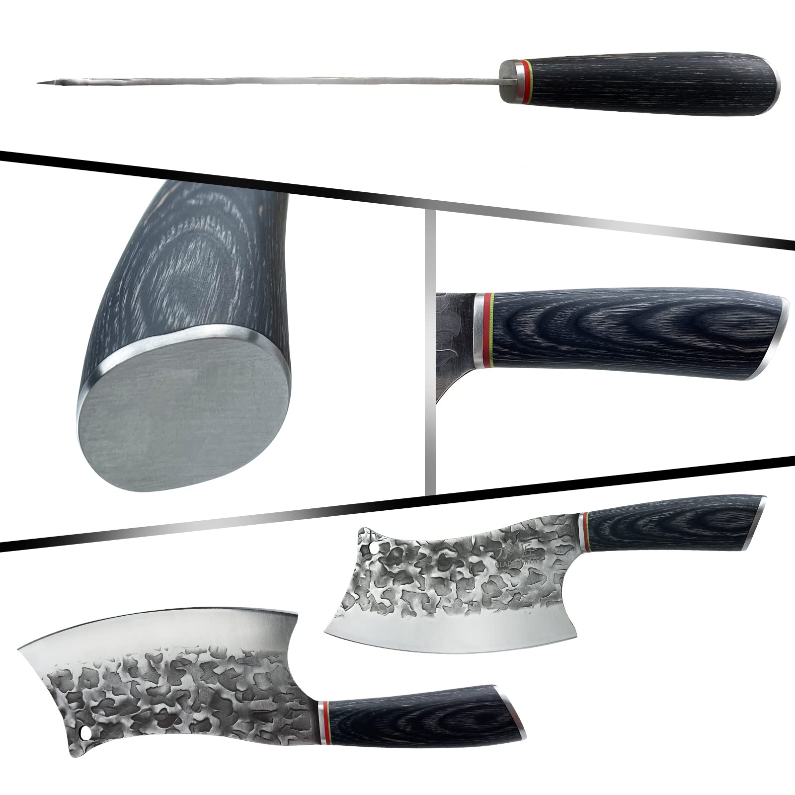 BLADESMITH Butcher Knife 8“, Forged Meat Cleaver Kitchen Knives, Curved High Carbon Steel Blade, PakaWood Handle, for Slicing and Cutting
