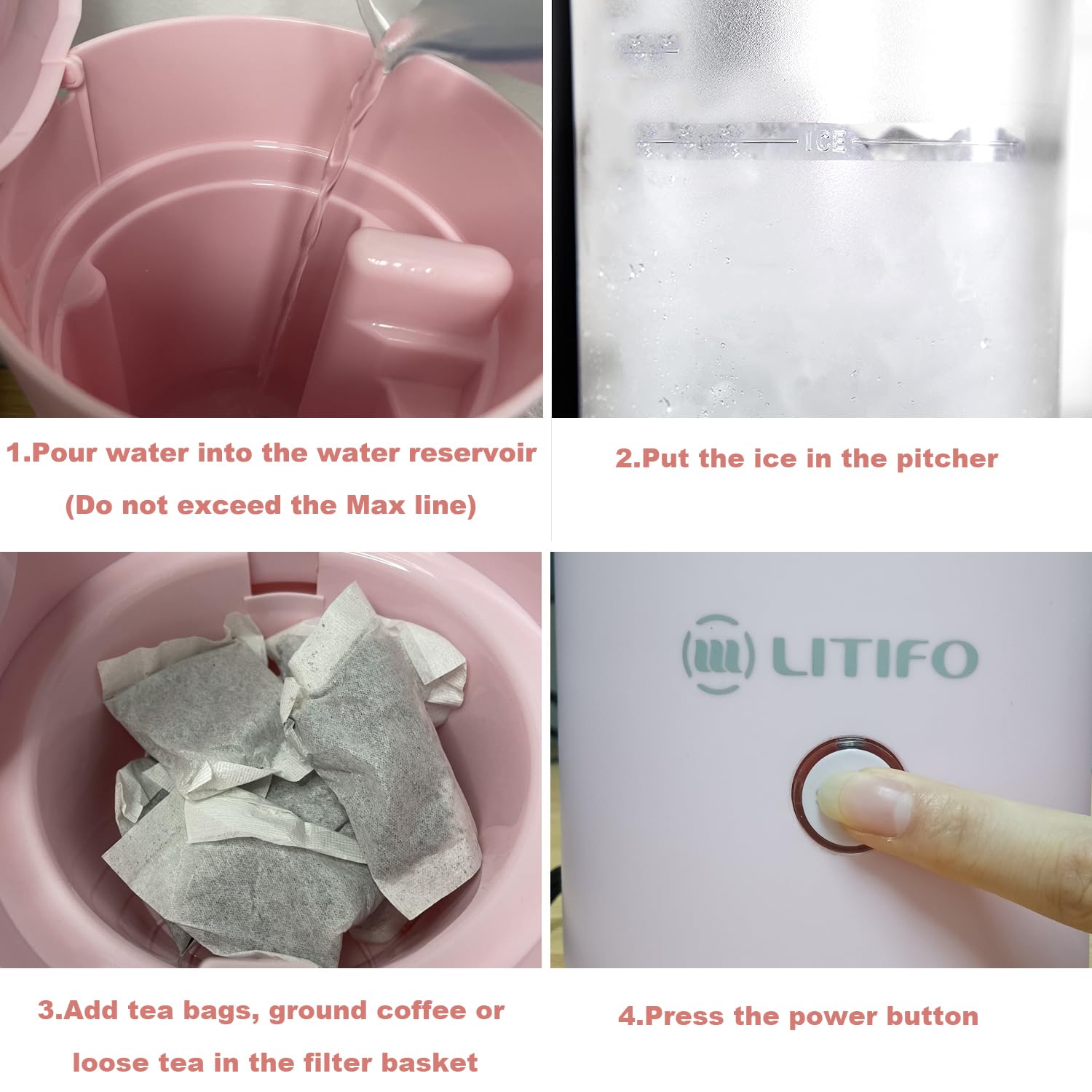 LITIFO Iced Tea Maker and Iced Coffee Maker Brewing System with 2-quart Pitcher, Perfect For Fruit Infused Tea, Lemonade, Flavored Water (Pink)