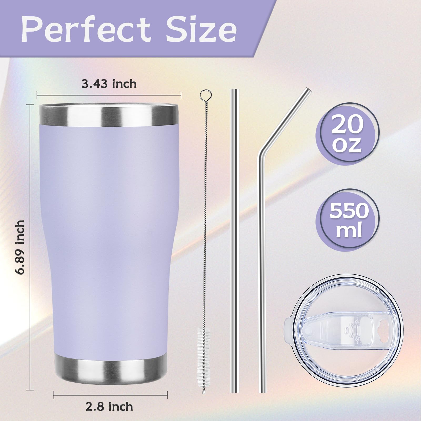 20oz Insulated Tumbler with Lid Straw Travel Coffee Mug Cup (Light/Purple)
