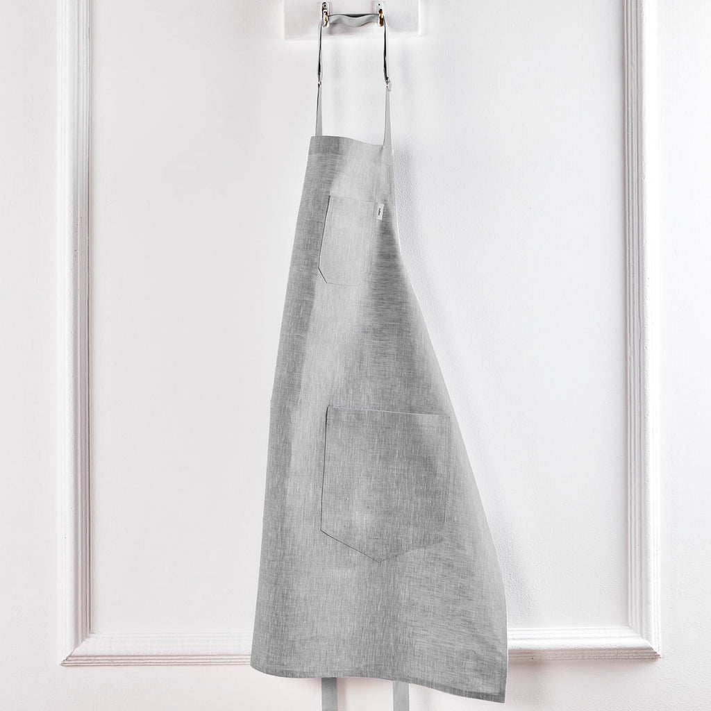 Solino Home 100% Pure Linen Apron, 33 x 30 in, Grey and Grey, Bib Apron