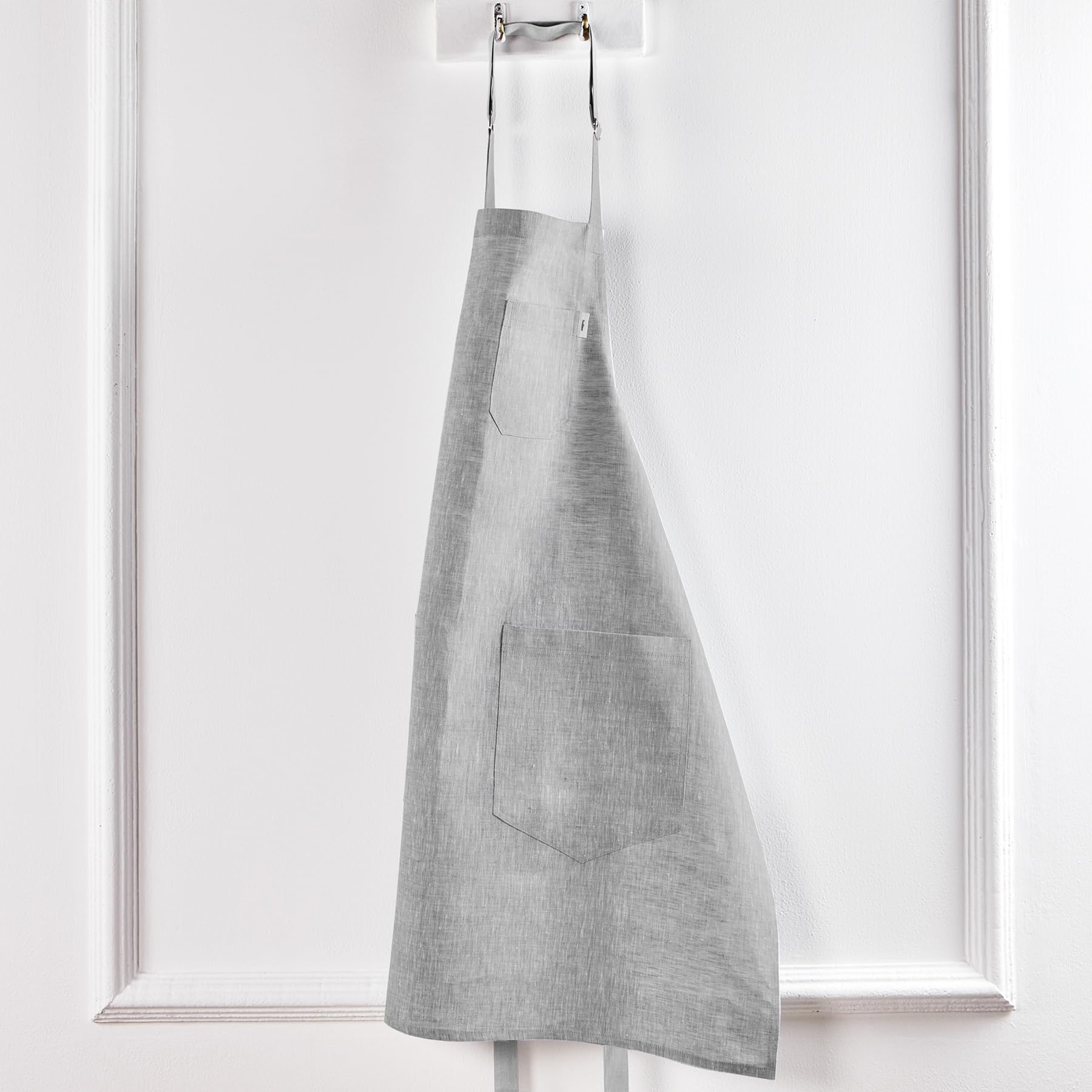Solino Home 100% Pure Linen Apron, 33 x 30 in, Grey and Grey, Bib Apron