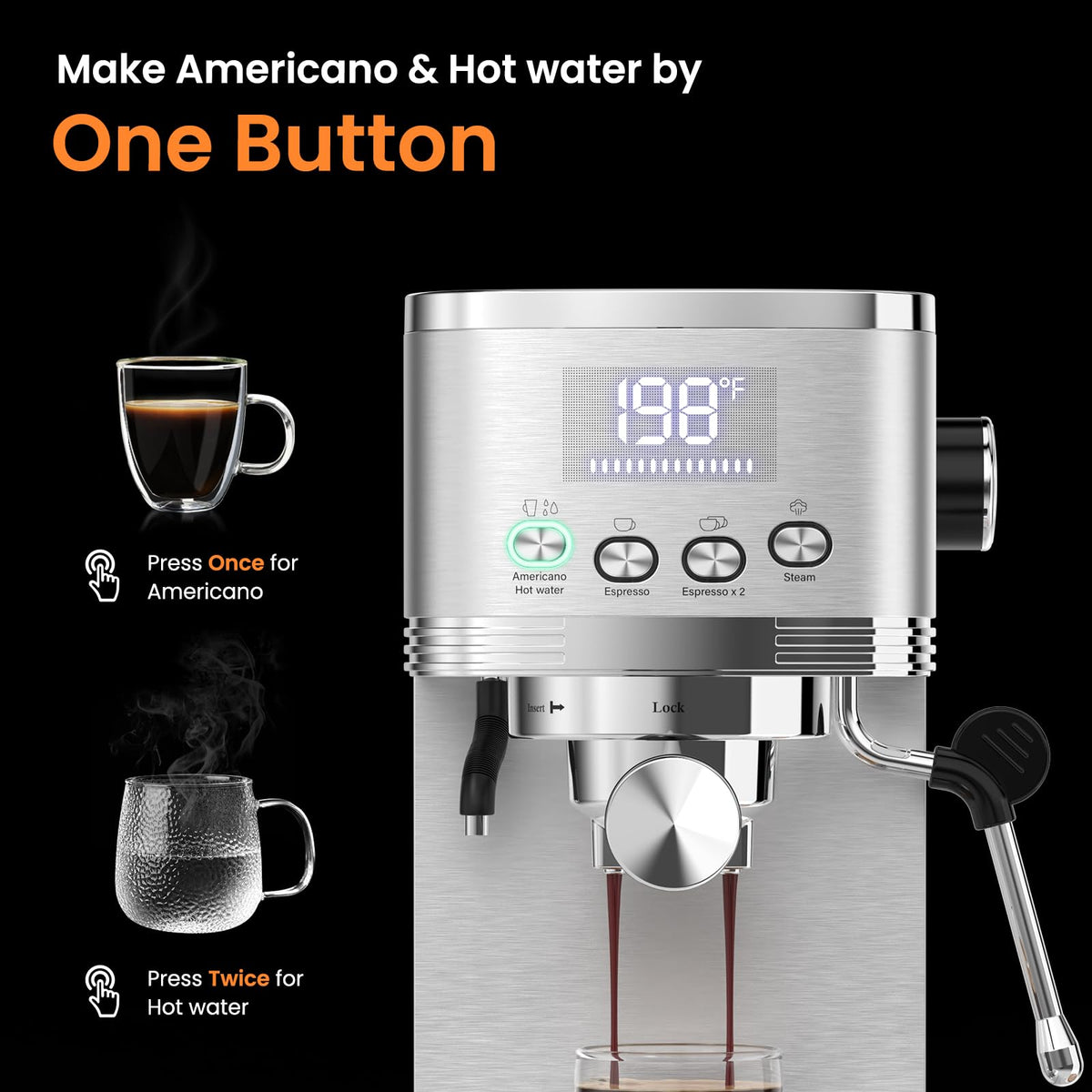 URintells Cuising Espresso Machine with Adjustable Extraction Temperature