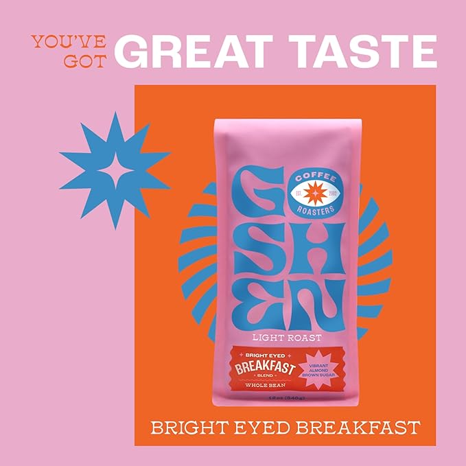 Goshen Coffee Roasters Whole Bean Bright Eyed Breakfast Blend | Light Roast, Brewed or Espresso | Award-Winning - Natural and Washed | Vibrant, Almond, Brown Sugar Flavors | 2 Lb Bag