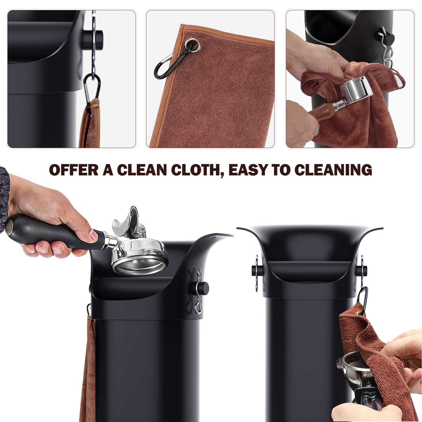 EASGIU Knock Box for Espresso Grounds, Home and Commercial Use Knockbox with Removable Non-Slip Base & Barista Towel, Espresso Knock Box, Coffee Grind Collection Dump Bin, Extra Large