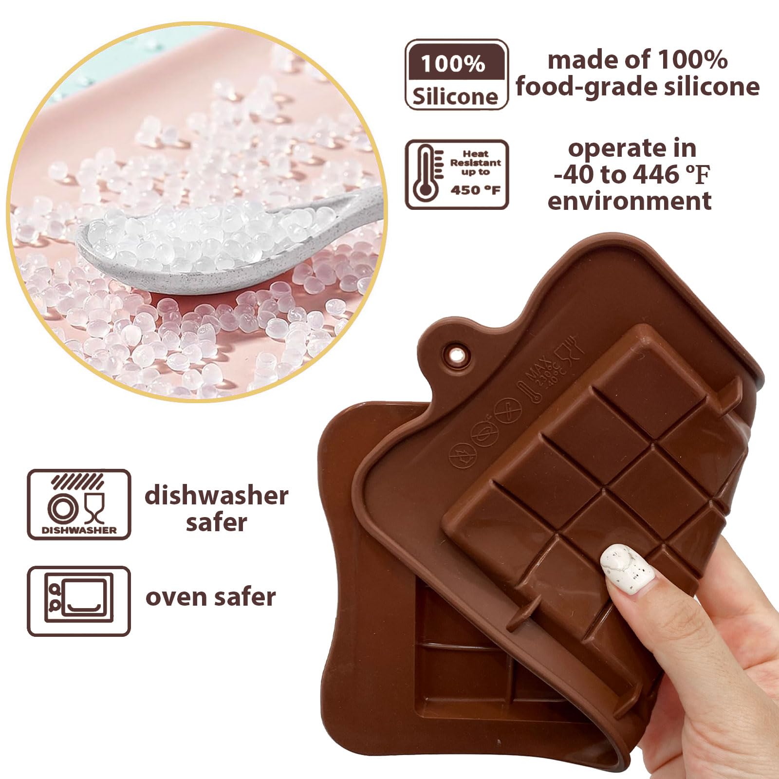 HKNMTT Chocolate Bar Molds Silicone Classic 4 Pack, Snap Candy Bars Making Mould Set, BPA Free Soy Candle Wax Melt Durable Mold Easy Release Non-Stick for Protein and Energy DIY Handmade Gifts